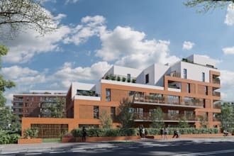 renew 3d modern apartment,complex building,residence townhouse render,landscape