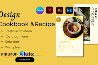 format, design cookbook, recipe ebook, diet meal, catalog menu, price sell sheet
