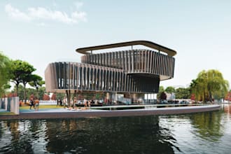 render 3d rooftop party house, cgi event hall,nightclub,landscape,3d hotel decor