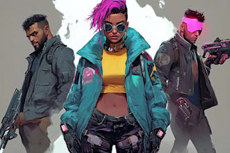 design cyberpunk and fantasy character splash art