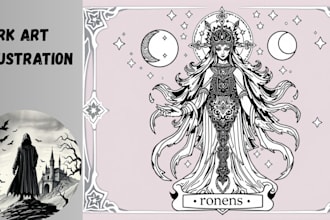 design tarot card game tarot relationship reading, illustrate dark art style
