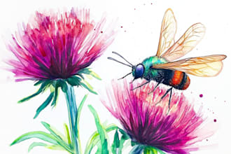 paint flower, animal or insect watercolor illustration