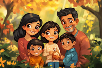 design a professional disney family portrait art