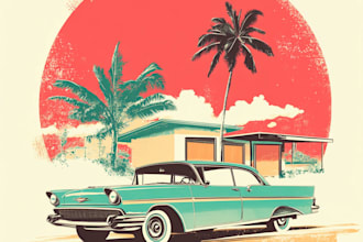 create vintage retro style design and illustration for you