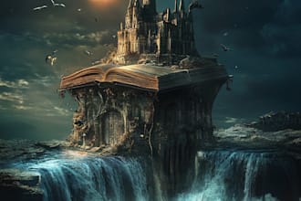 illustrate fantasy book cover design, thriller book or fantasy book cover