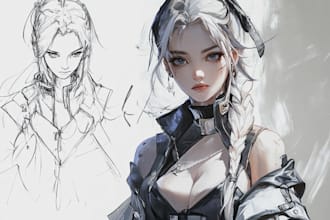 draw sketch anime character, fanart, manga, for concept art