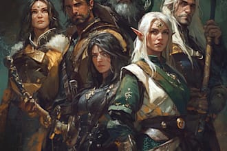 draw dnd art character, creature, game art and dnd party