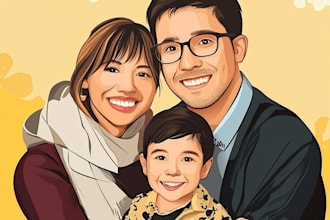 family photos into vector cartoon art portraits