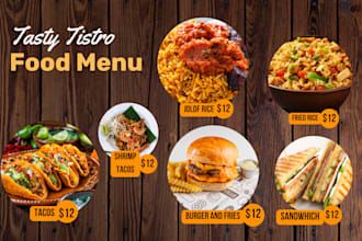 design eye catching food truck, street food, price list menus that sells
