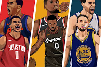 draw sport fantasy football players cartoon character illustration comic vector