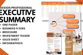 design one pager, executive summary, investment teaser, sales sheet, pitch deck