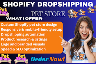 build shopify store setup pet store automated redesign dropshipping website