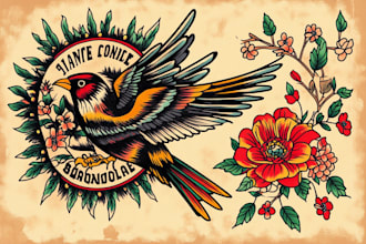custom drawing your traditional or old school tattoo design
