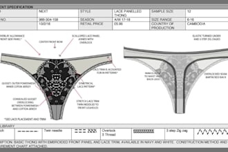 create high quality lingerie flat sketches for your tech pack