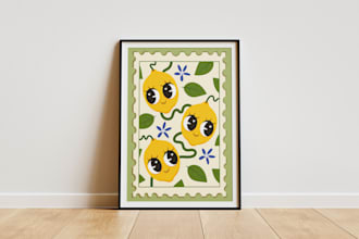 create custom wall art with fruit vegetable or flower illustrations