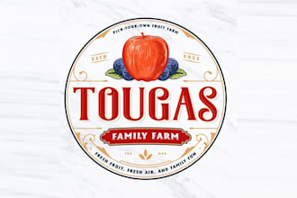 design looking fruit farm strawberries cherries logo