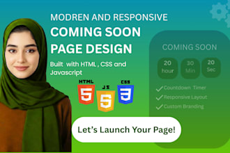 create a modern responsive coming soon or under construction page with HTML, CSS