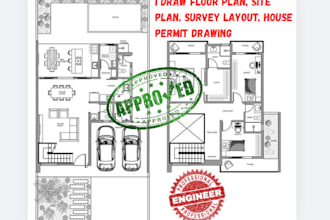 draw floor plan, site plan, survey layout plan, house permit drawings in autocad