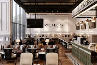 remodel 3d restaurant, render pub,spa bar design stage show, 4k 8k visualization