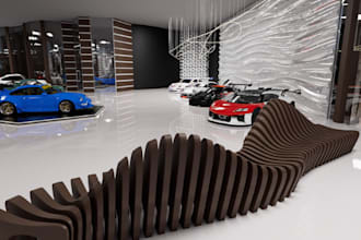 design unreal engine, 3d cgi car showroom, bike, commercial show room