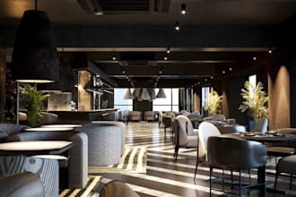 renovate 3d restaurant design,lounge, bar render, nightclub design,cafeteria,cgi