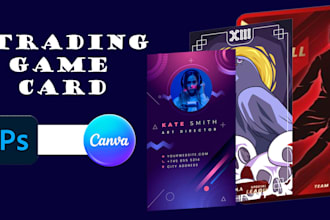 design a custom trading card template for your game in photoshop or canva