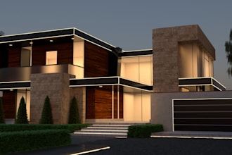 cozy 3d house remodel, cgi apartment exterior rendering, tudor render,gable roof