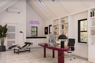 redesign 3d home office layout,working space,studio room,podcast interior render