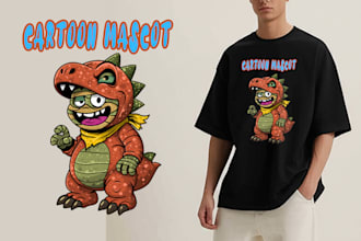 create custom cartoon mascot tshirt design for clothing brand or merch