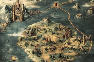 create a  fantasy map, vector map illustration for events, festivals