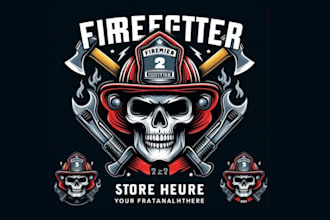 create awesome skull firefighter logo within two days