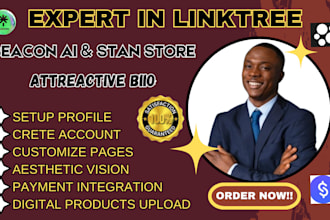 set up linktree, beacons, taplink, stan store, link in bio landing page