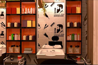 create 3d barbershop, hair salon, cosmetic store, spa design, interior design