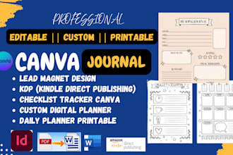 design custom editable printable canva journal planner workbook checklist tracke
