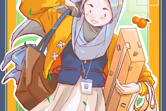 draw kawaii illustration in anime style with hijab