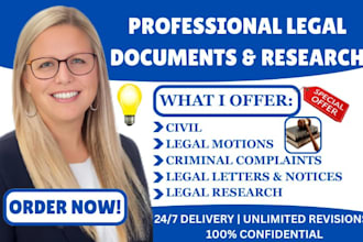 draft legal motion legal complaint legal appeal lawsuit legal letters