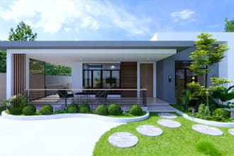 modern home garden, front terrace,playground, exterior walkways,parametric model