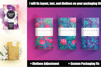fix layout, text, and dielines on your packaging files