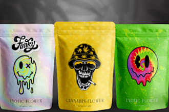 do product label design for mylar bag pouch label food packaging, sticker design