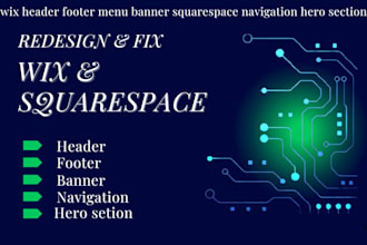 redesign wix header footer menu banner squarespace navigation hero section