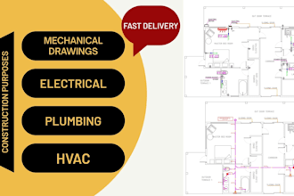 create electrical drawings hvac plumbing for city permit and construction
