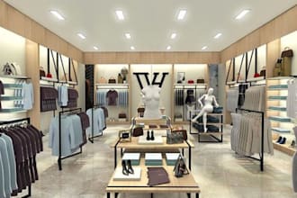 create 3d clothing store, retail store interior and exterior