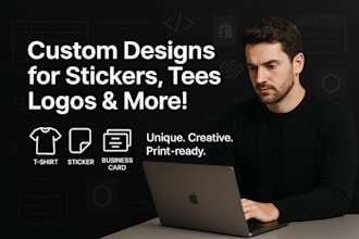 design vintage t shirts, cute custom stickers, business cards, and badges