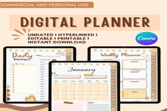 design digital planners with hyperlinks, habit tracker and google apple calendar