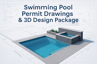 swimming pool permit drawing, site plan, 3d design and detailed construction set
