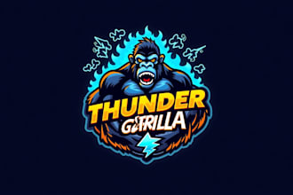 design outstanding thunder gorilla mascot logo with unlimited revision