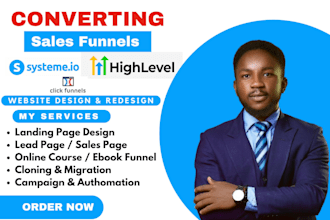 build sales funnel in clickfunnels, systeme io, gohighlevel landing page design