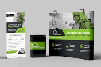 design eye catching trade show booth backdrop or pop up banner