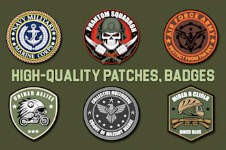 design patch, badge, military, army, air force, navy, skull and circular logo