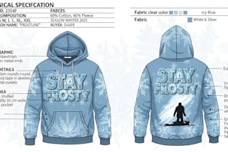 design clothing tech pack, hoodies, joggers, tshirts, for manufacturing